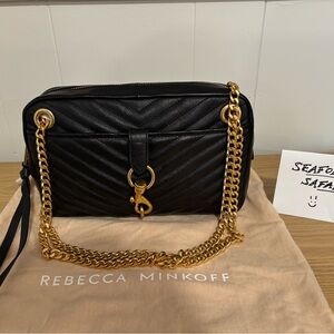 NWT Rebecca Minkoff Edie Zip Chevron-Quilted Gold Chain Shoulder Bag